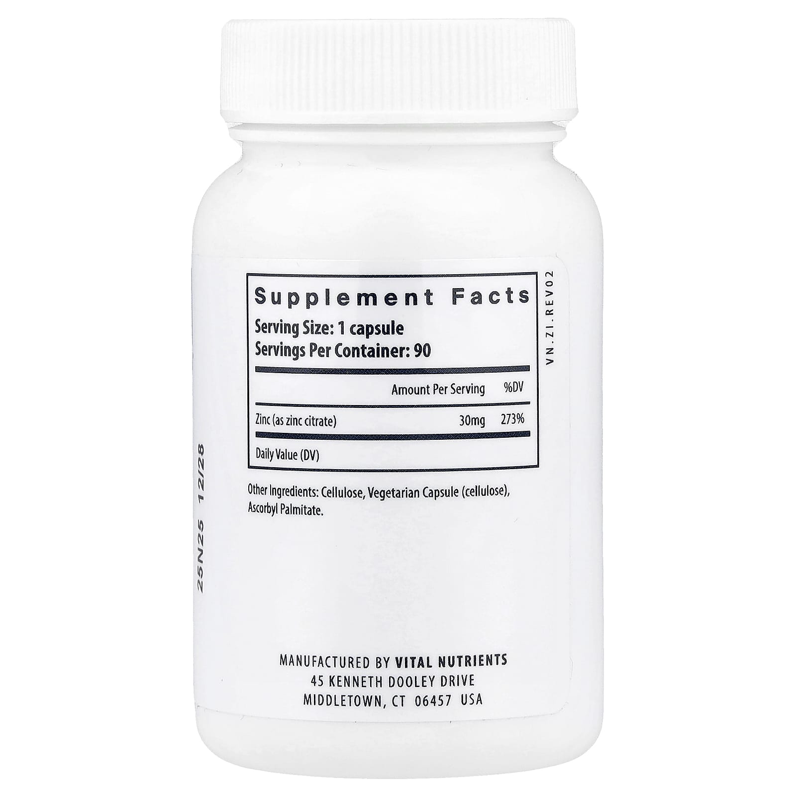 Vital Nutrients Zinc (Citrate) – 90 gélules véganes — photo 2 sur 2