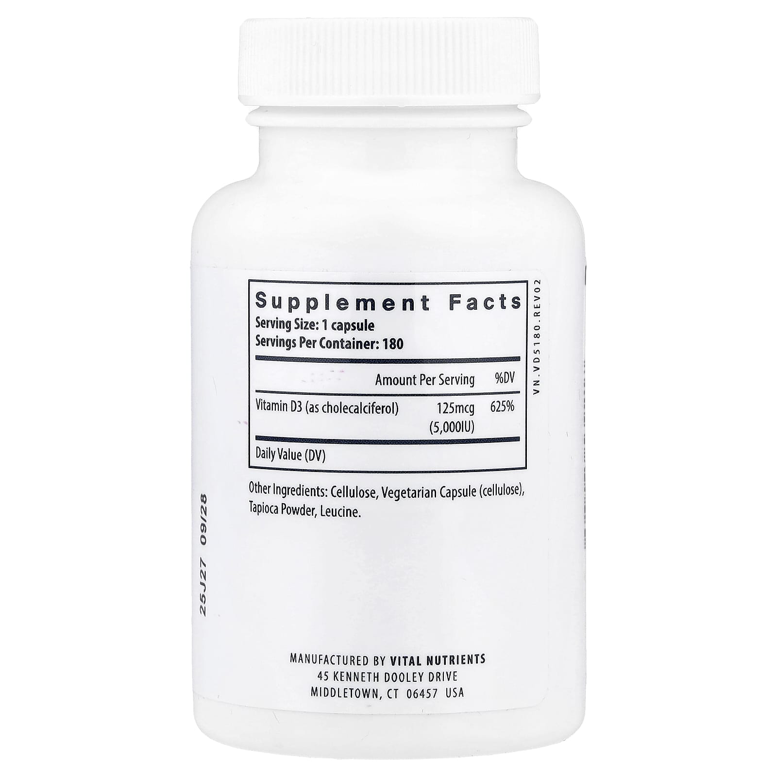 Vital Nutrients Vitamin D3 – 180 gélules — photo 2 sur 2