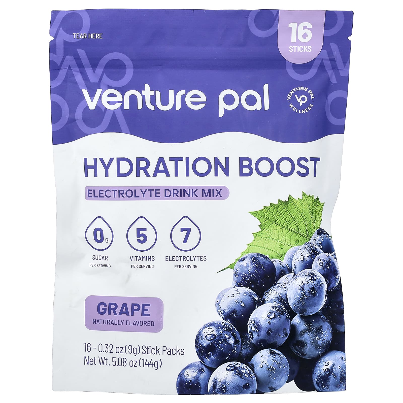 Venture Pal Hydration Boost, Electrolyte Drink Mix – Grape – 9 g — Tunisie