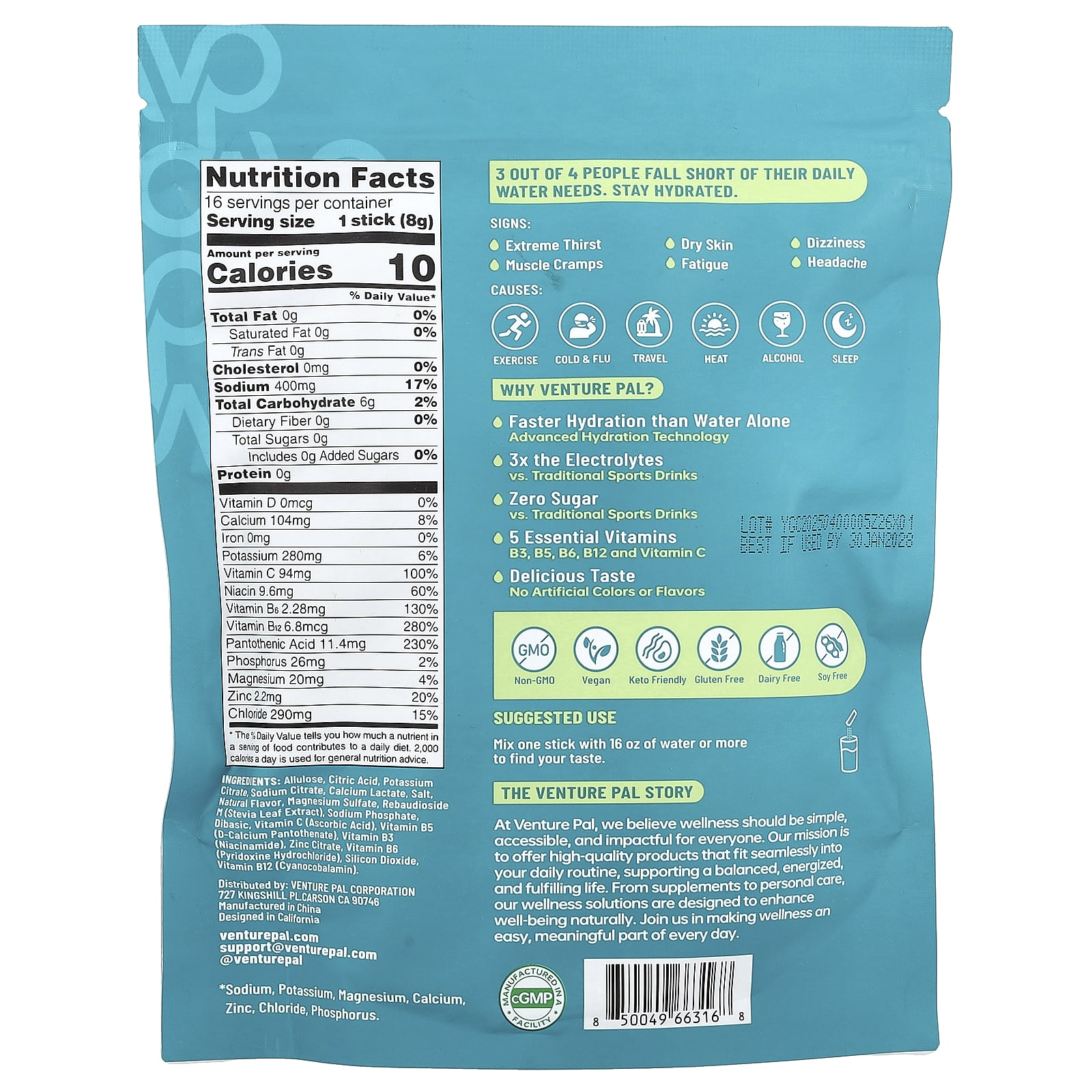 Venture Pal Hydration Boost, Electrolyte Drink Mix, Variety Pack – 8 g — photo 2 sur 2
