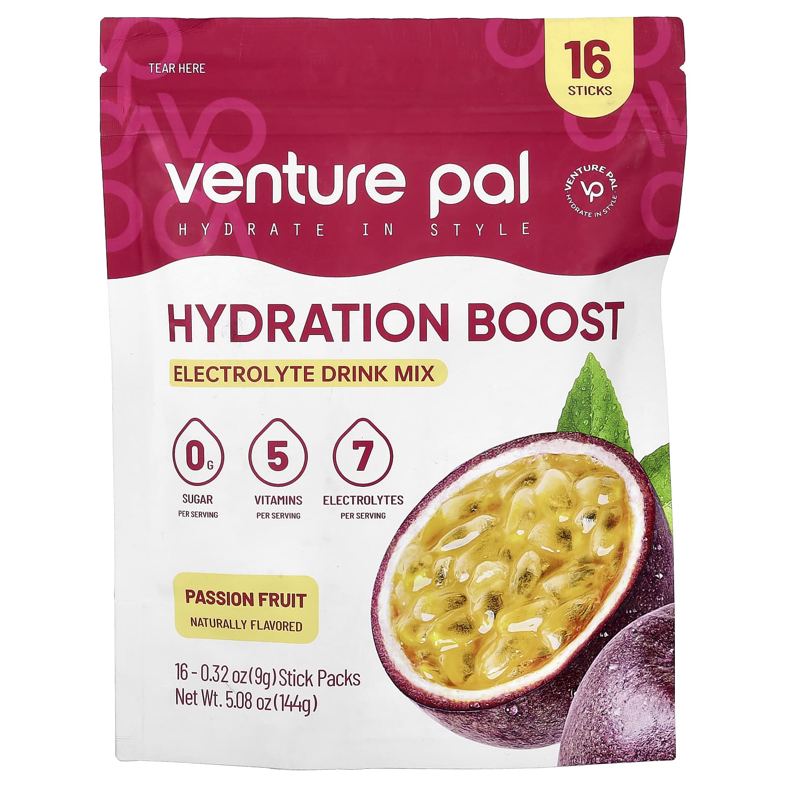 Venture Pal Hydration Boost, Electrolyte Drink Mix – Passion Fruit – 9 g — Tunisie