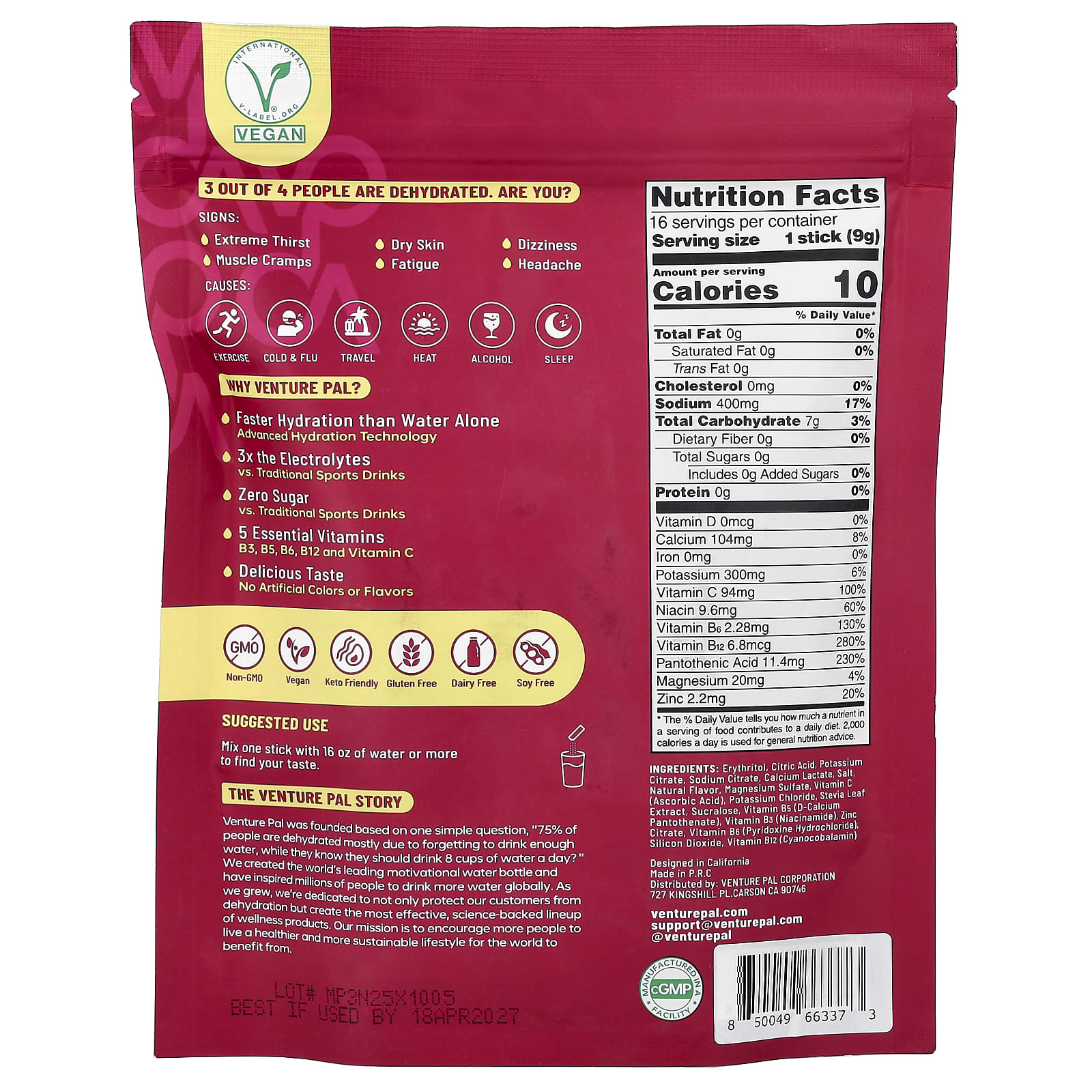 Venture Pal Hydration Boost, Electrolyte Drink Mix – Passion Fruit – 9 g — photo 2 sur 2