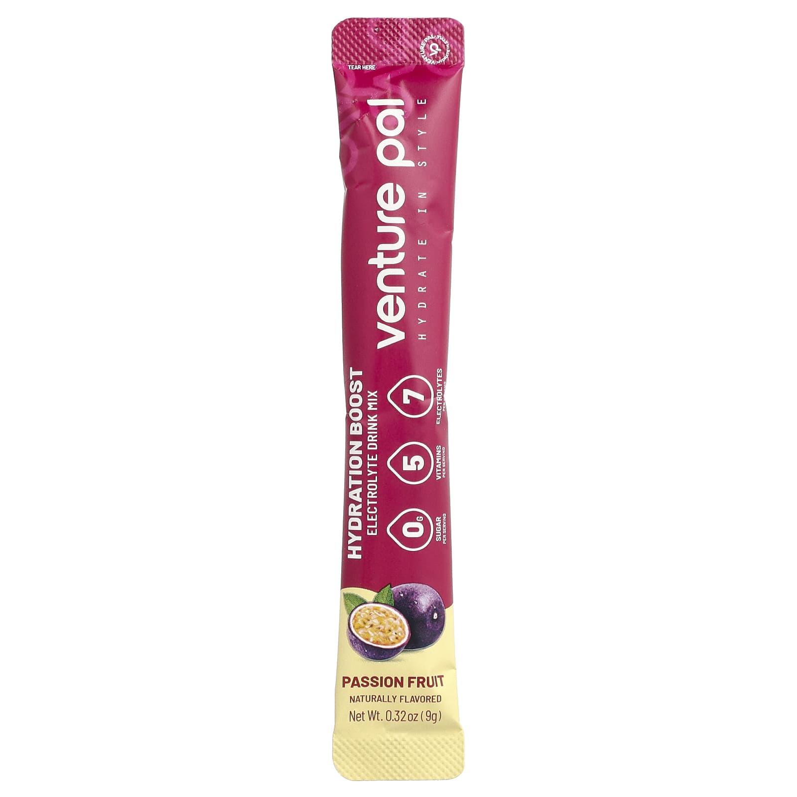 Venture Pal Hydration Boost, Electrolyte Drink Mix – Passion Fruit – 9 g — étiquette 1