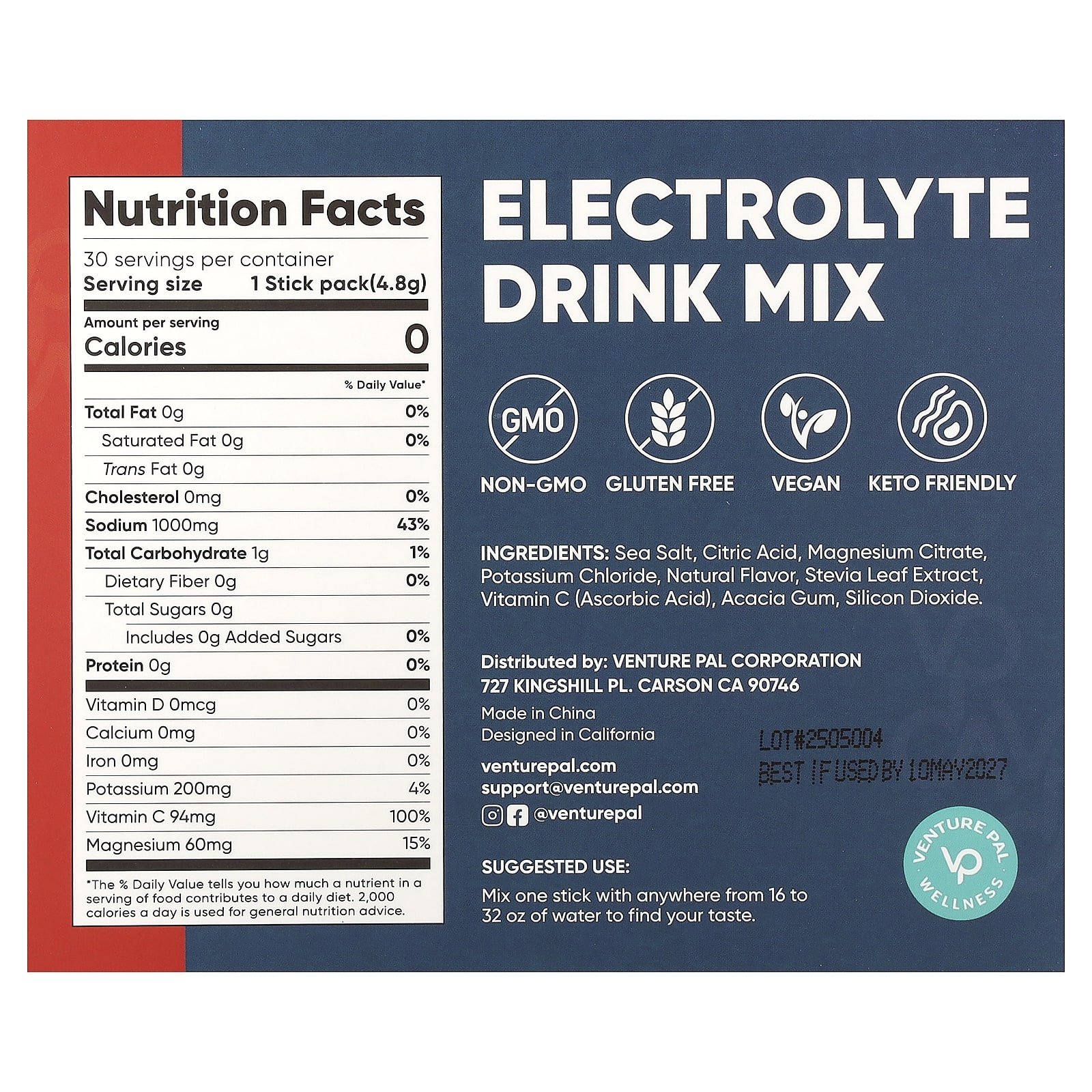 Venture Pal Electrolyte Drink Mix – Watermelon – 4,8 g — photo 2 sur 2