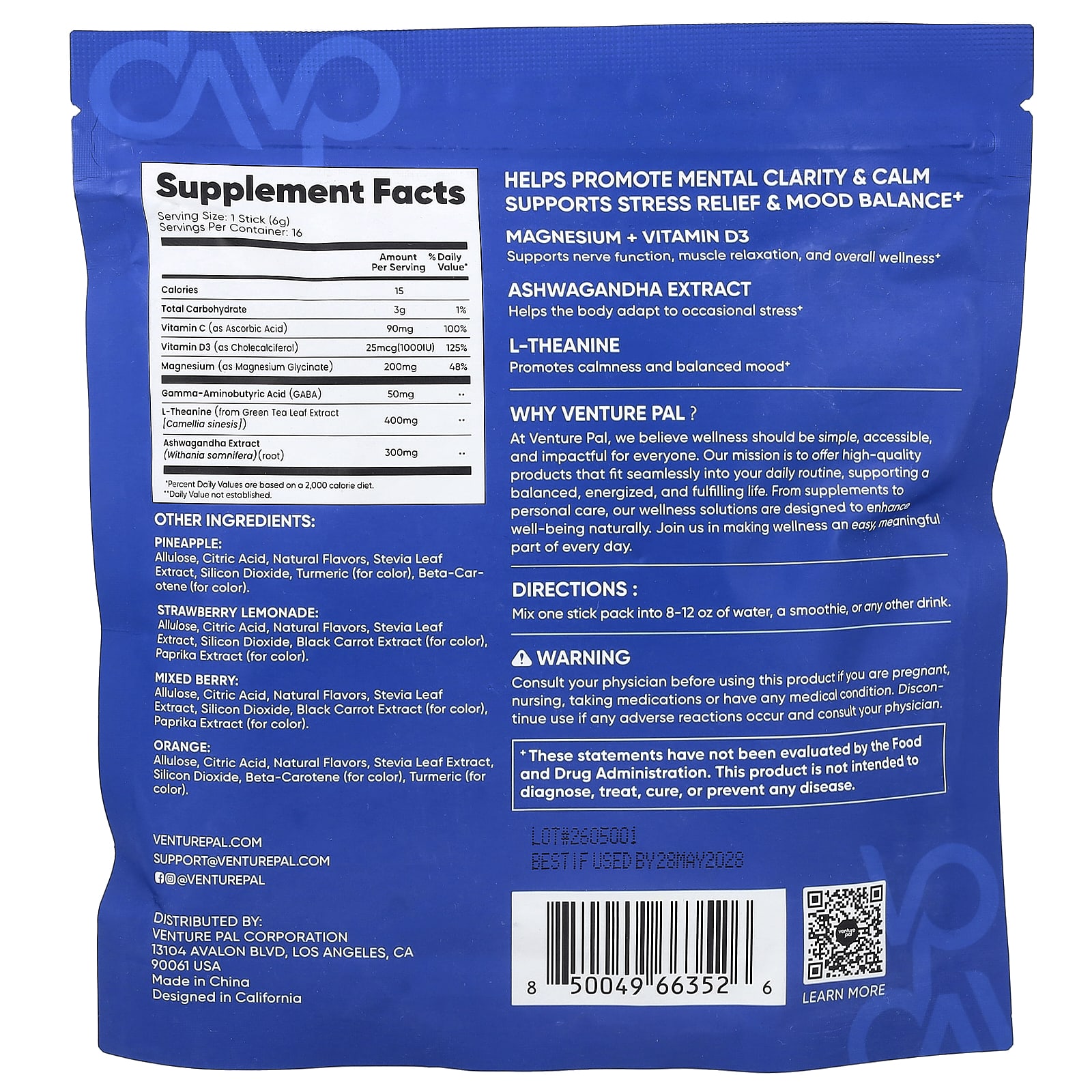 Venture Pal Calming Drink Mix+, Magnesium Glycinate, Variety – 6 g — photo 2 sur 2