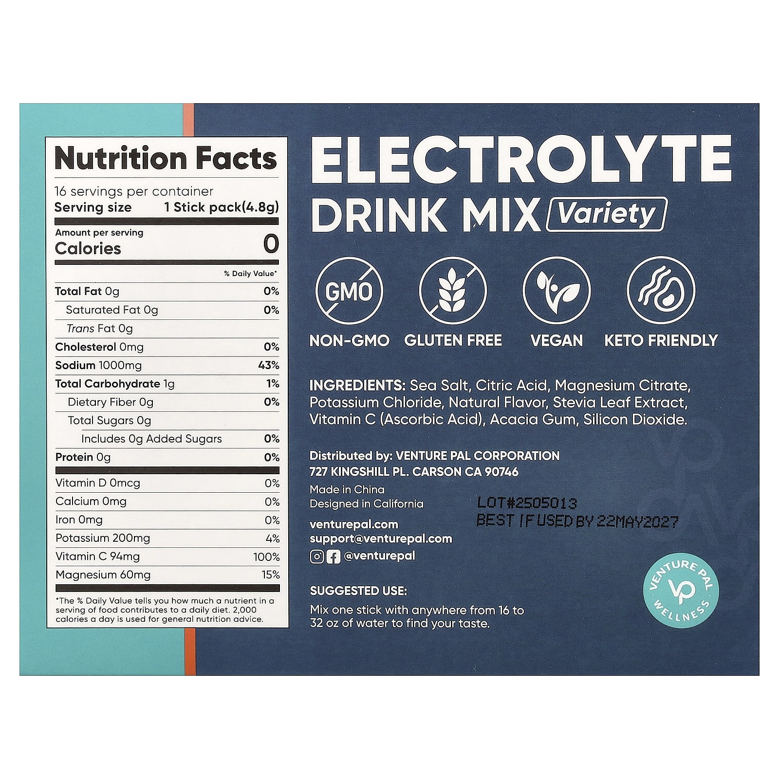Venture Pal Electrolyte Drink Mix, Variety – 4,8 g — photo 2 sur 2