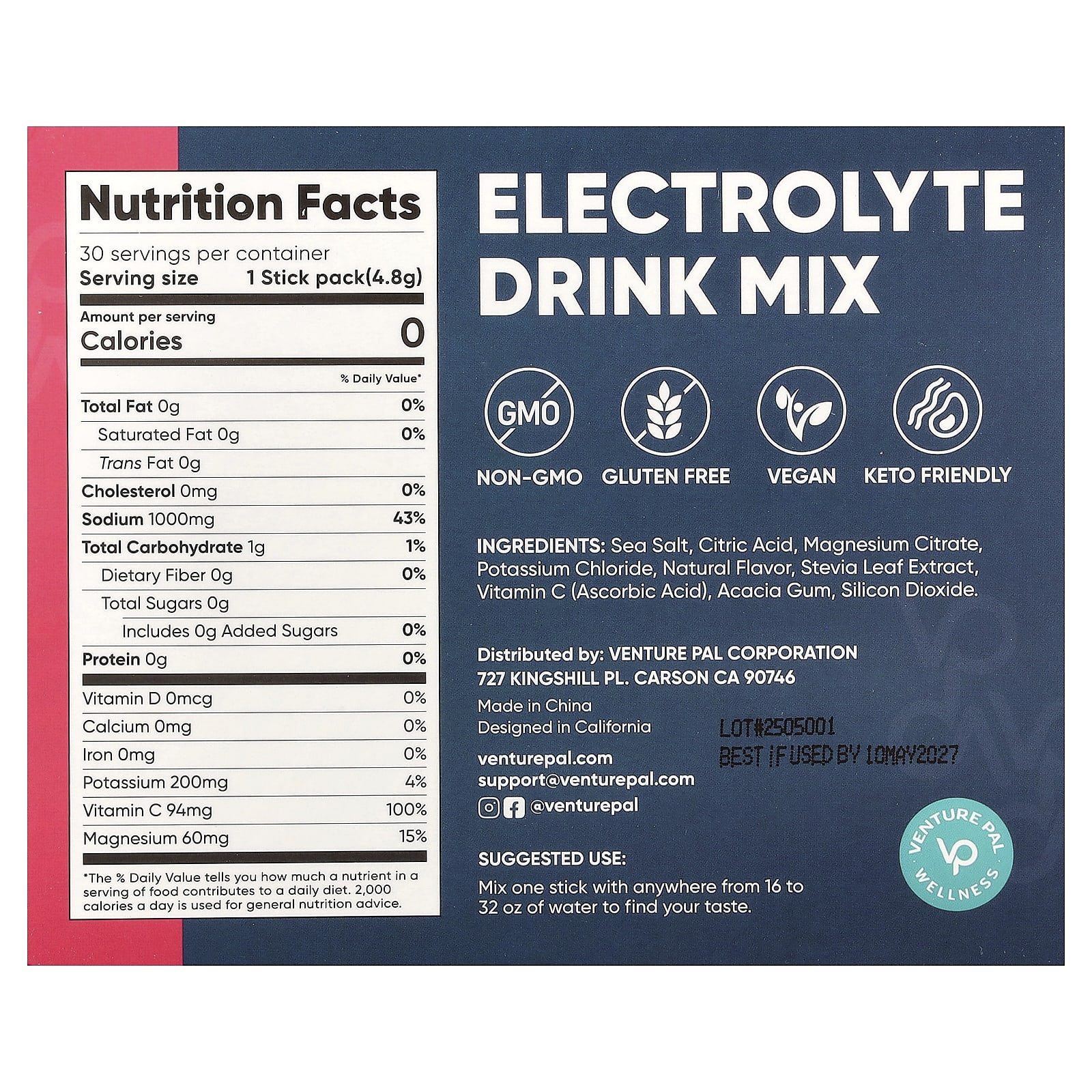 Venture Pal Electrolyte Drink Mix – Strawberry – 4,8 g — photo 2 sur 2