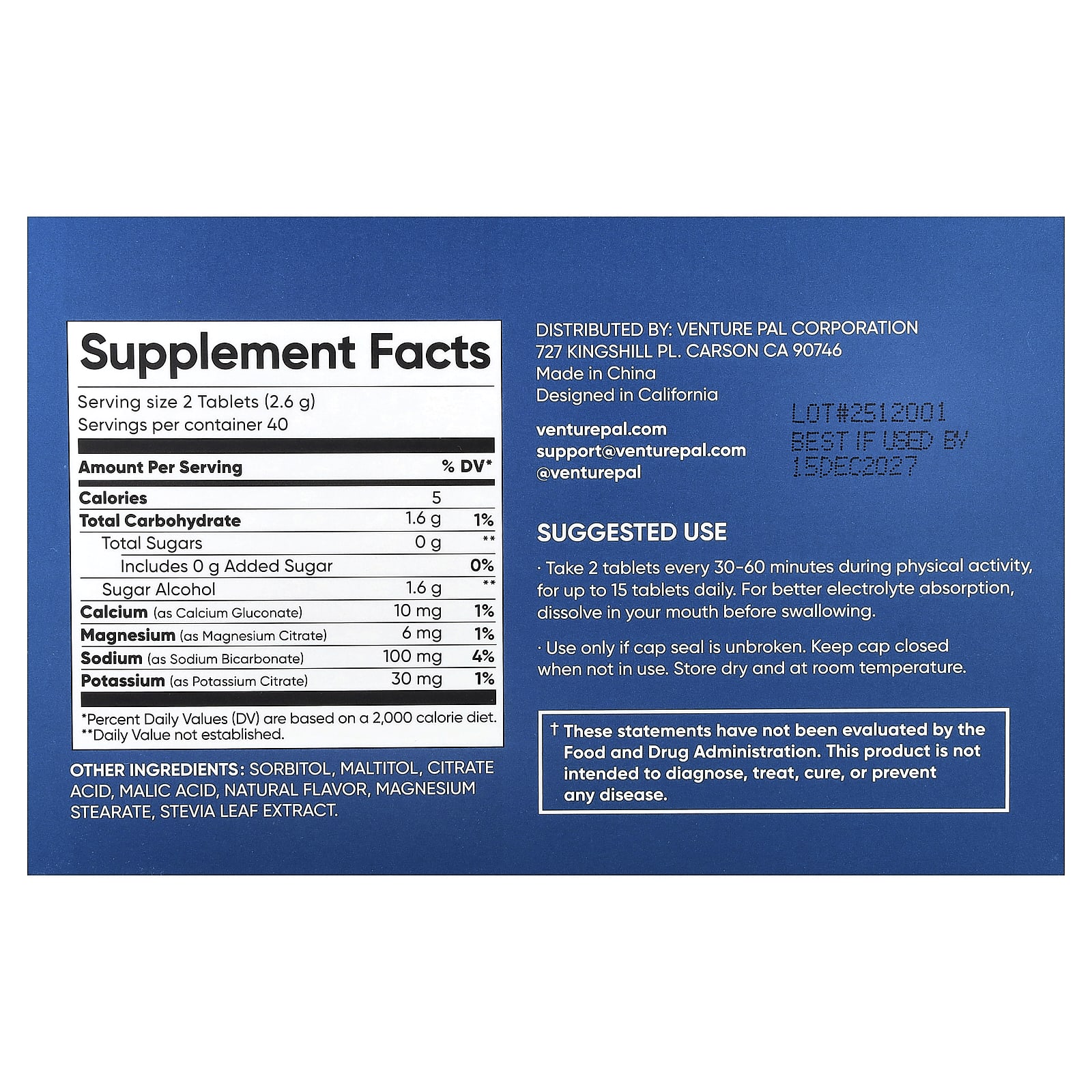 Venture Pal Salt Tablets, Chewable Electrolytes – Watermelon – 80 comprimés — photo 2 sur 2