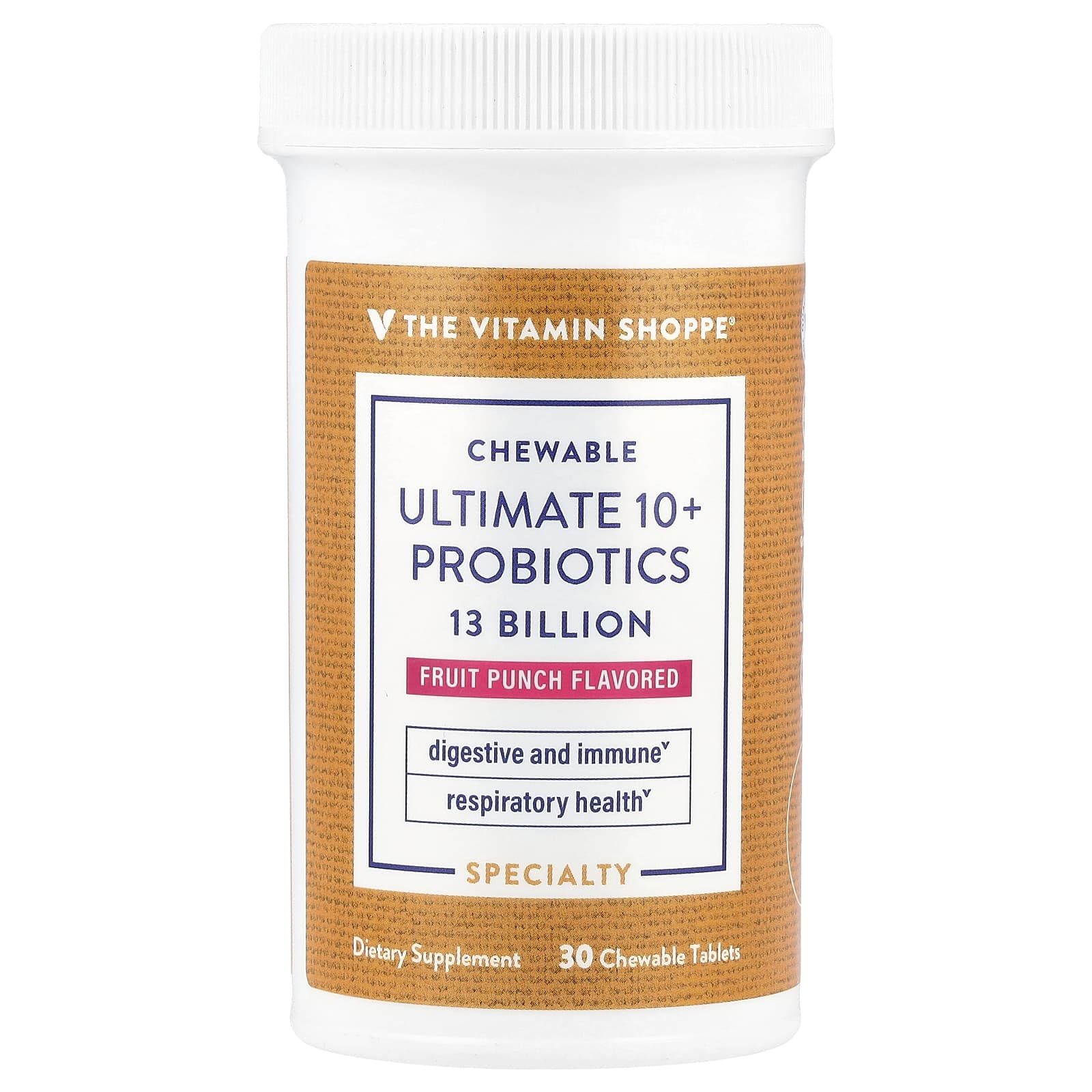 The Vitamin Shoppe Chewable Ultimate 10+ Probiotics, 13 Billion, 30 Chewable Tablets – Fruit Punch — Tunisie