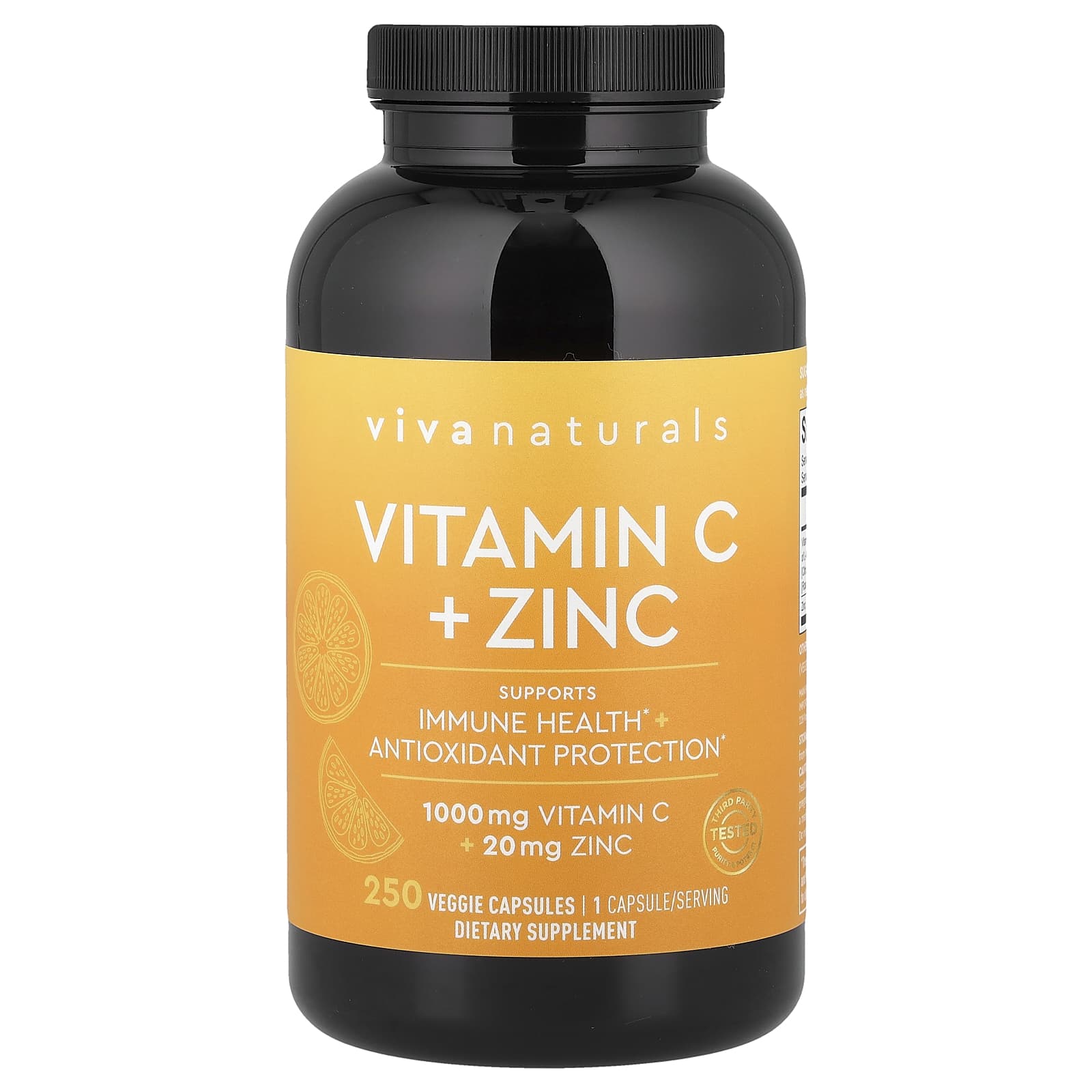 Viva Naturals Vitamin C + Zinc – 250 gélules végétales — étiquette 1