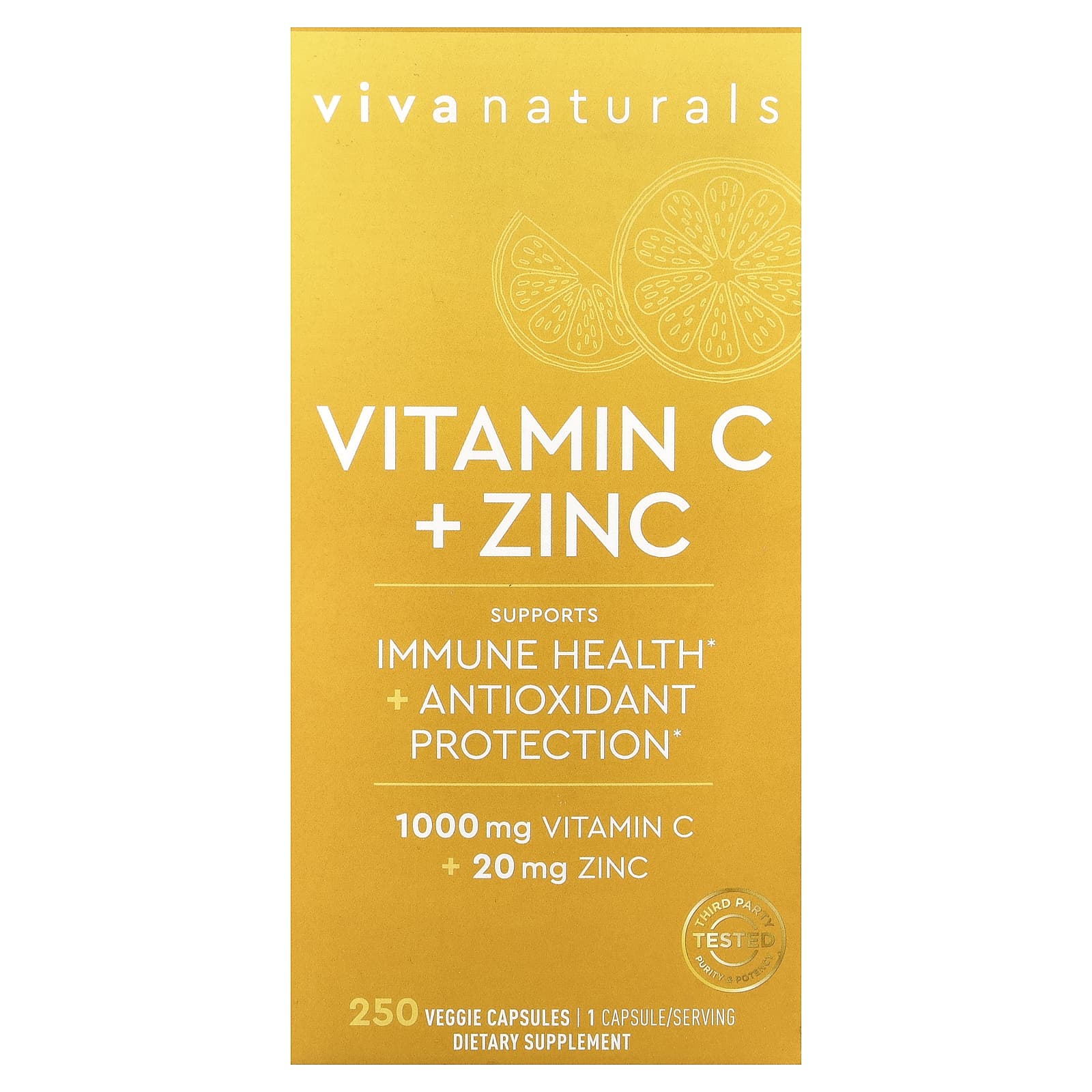 Viva Naturals Vitamin C + Zinc – 250 gélules végétales — Tunisie