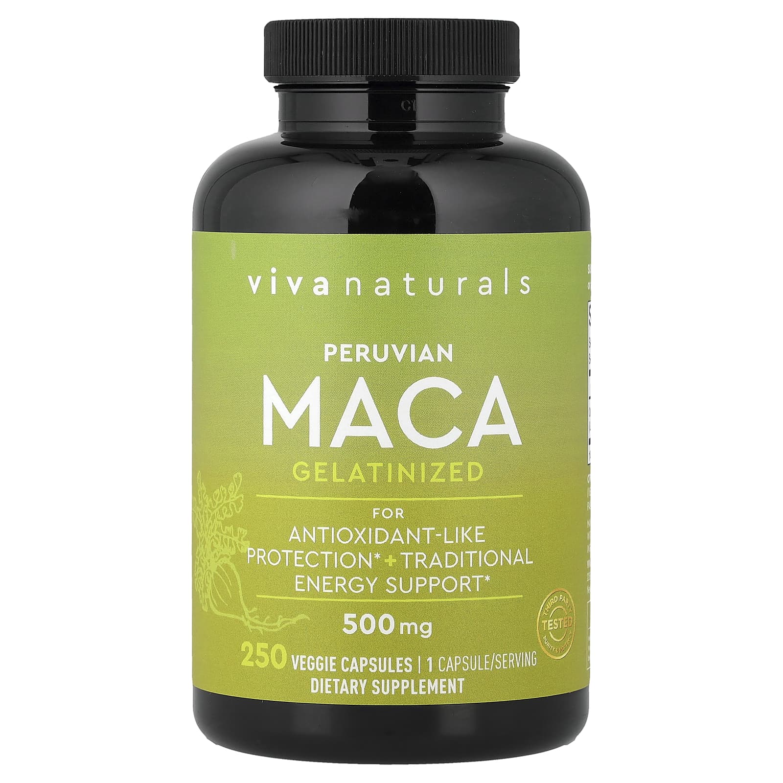 Viva Naturals Peruvian Maca, Gelatinized – 250 gélules végétales — étiquette 1