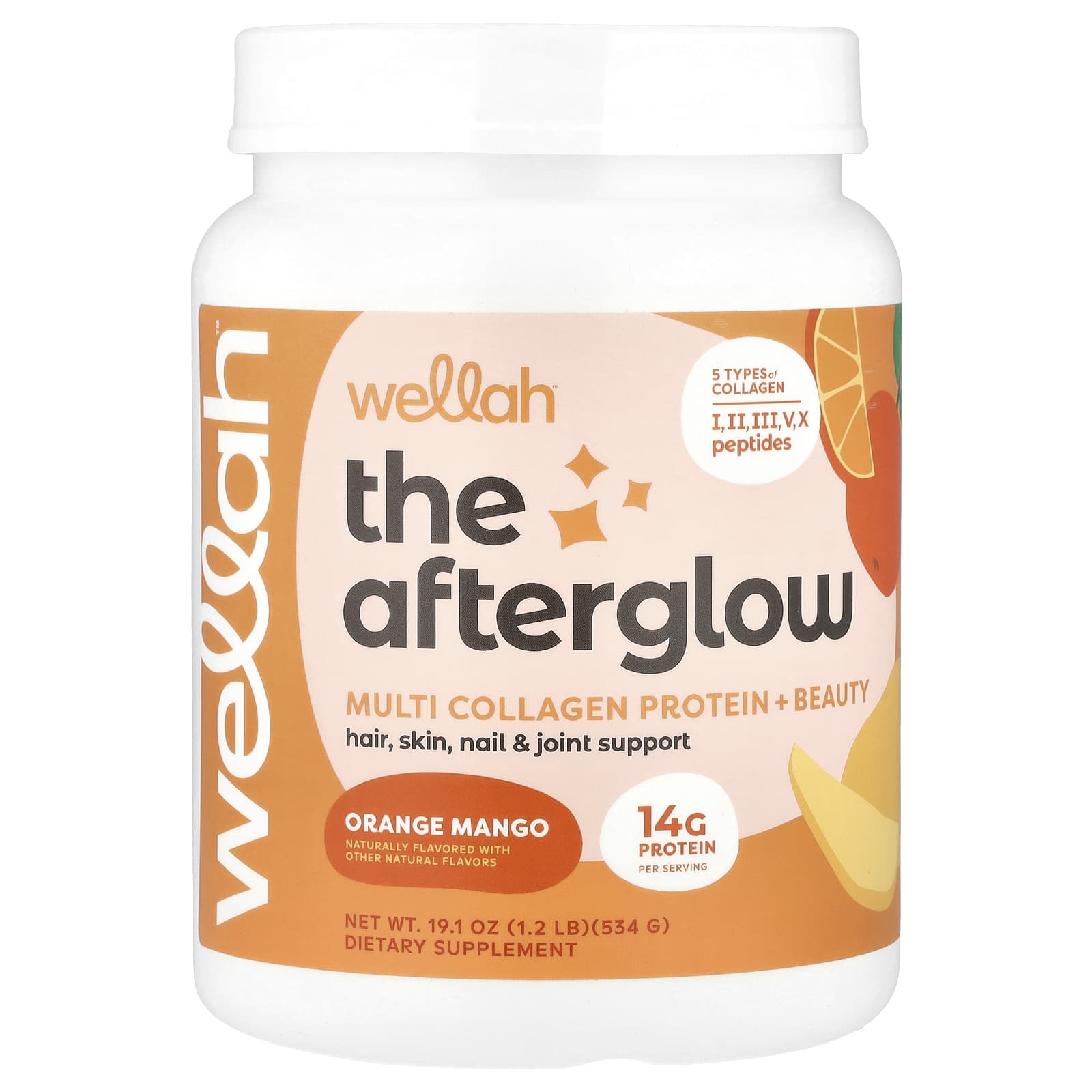 Wellah The Afterglow, Multi Collagen Protein + Beauty – Orange Mango – 534 g — Tunisie