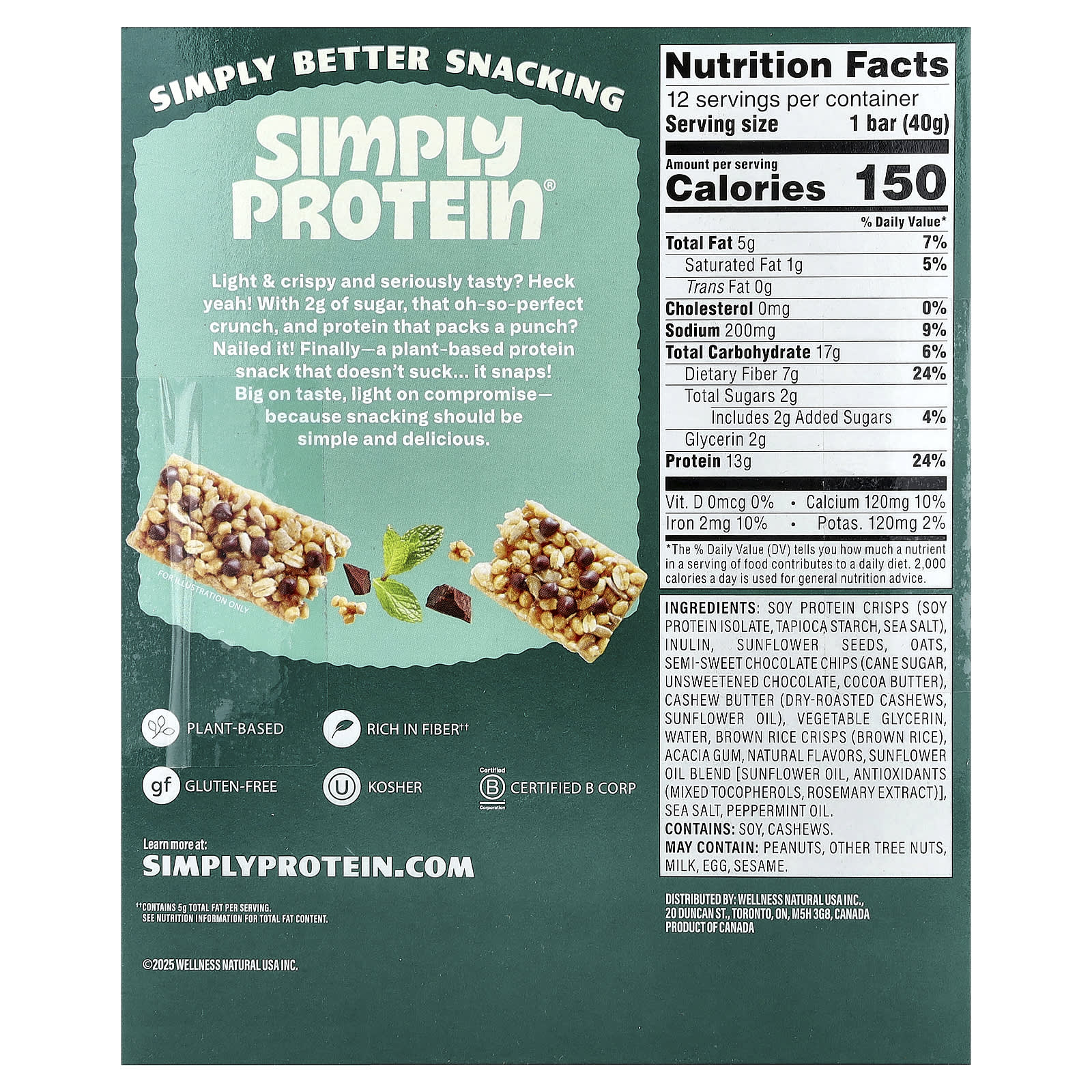 Simply Protein Crispy Snack Bars – Mint Chocolate Chip – 40 g — photo 2 sur 2