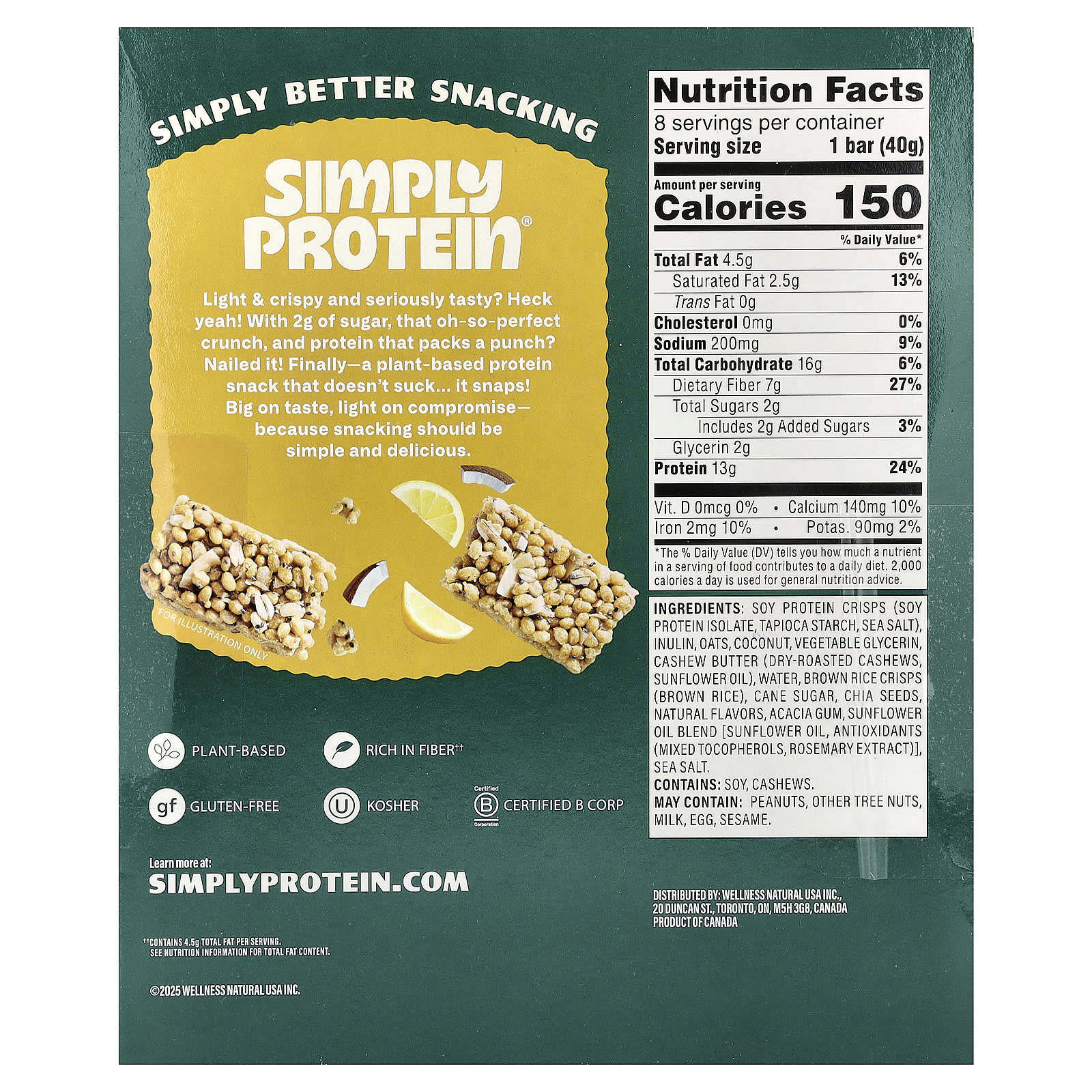 Simply Protein Crispy Snack Bars – Lemon Coconut – 40 g — photo 2 sur 2
