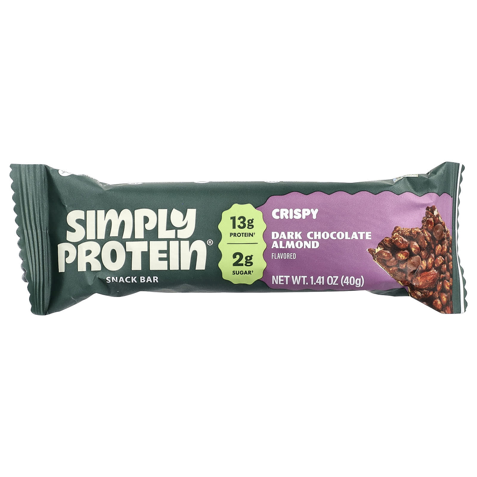 Simply Protein Crispy Snack Bars – Dark Chocolate Almond – 40 g — étiquette 1