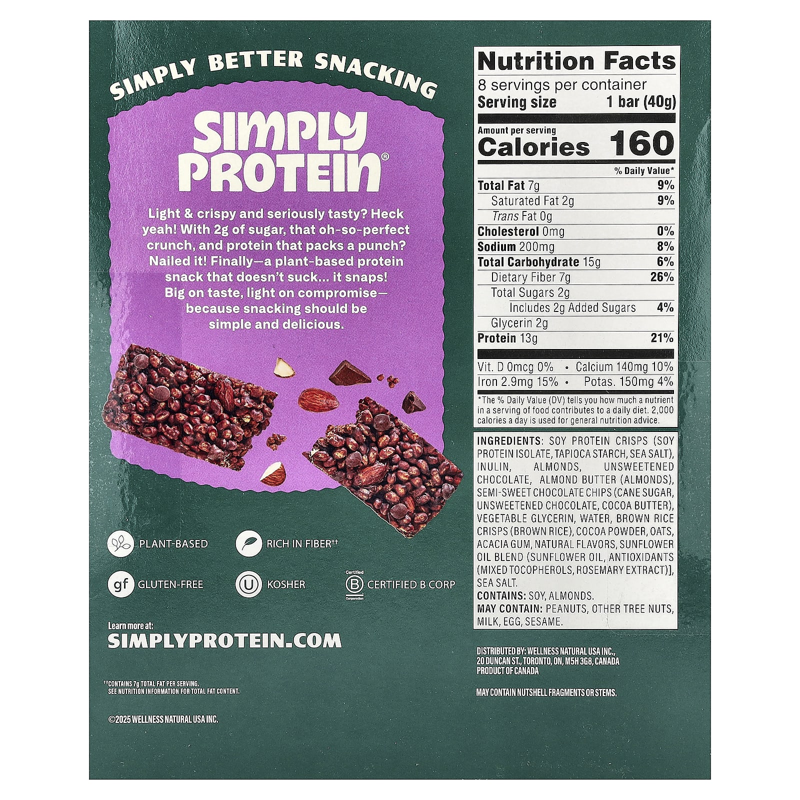 Simply Protein Crispy Snack Bars – Dark Chocolate Almond – 40 g — photo 2 sur 2