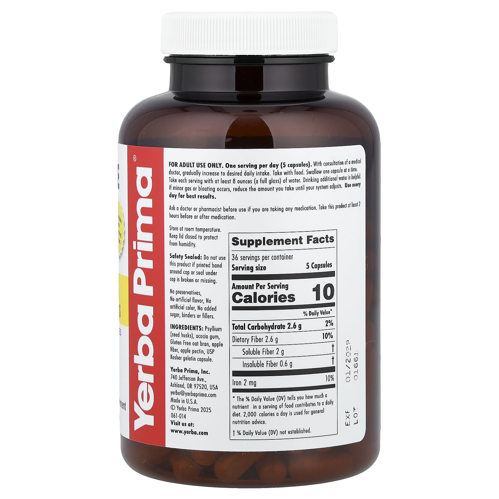 Yerba Prima Soluble Fiber Caps – 180 gélules — photo 2 sur 2