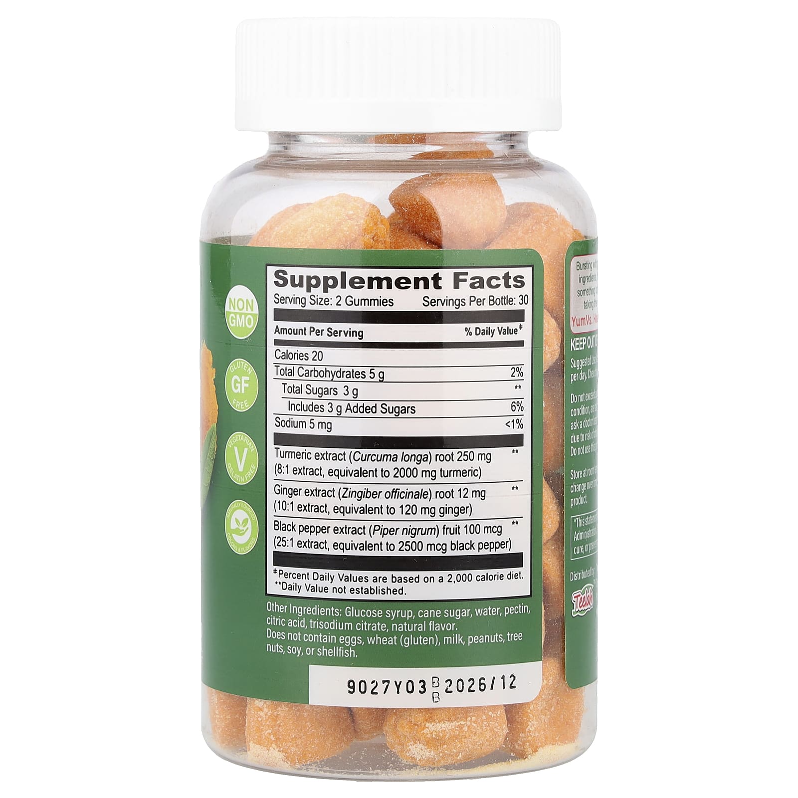 YumVs Turmeric Curcumin With Ginger & Piperine Gummies – Peach – 60 gommes — photo 2 sur 2