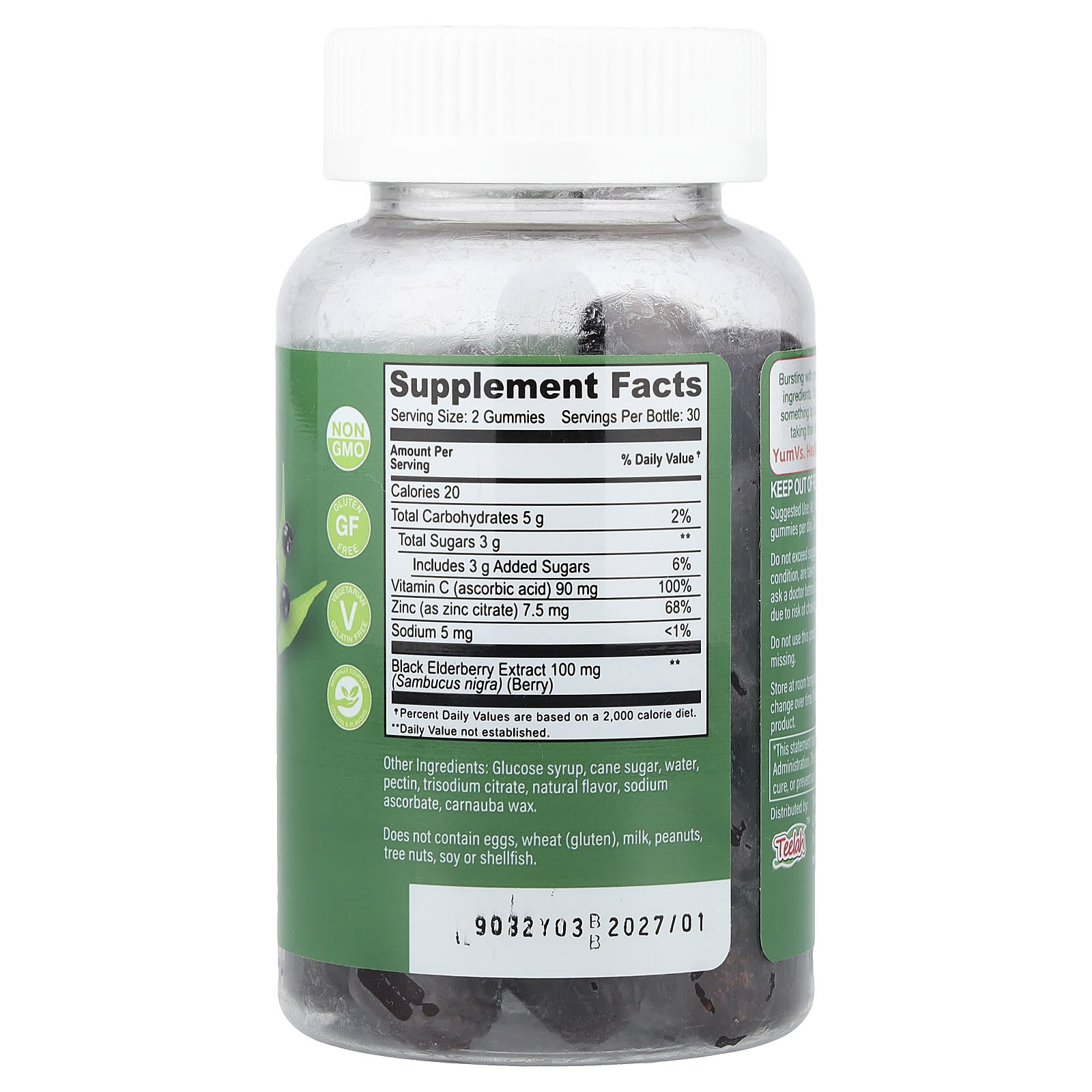 YumVs Elderberry With Vitamin C & Zinc Gummies, Berry – Elderberry With Vitamin C & Zinc Gummies – 60 gommes — photo 2 sur 2