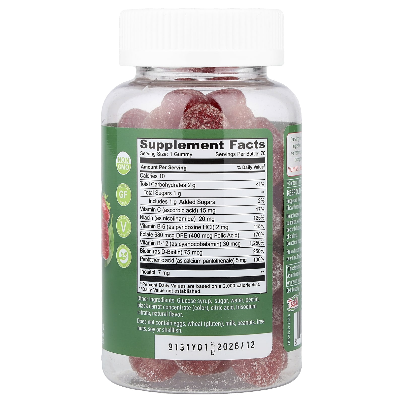 YumVs B Complex With Vitamin C Gummies – Strawberry – 70 gommes — photo 2 sur 2