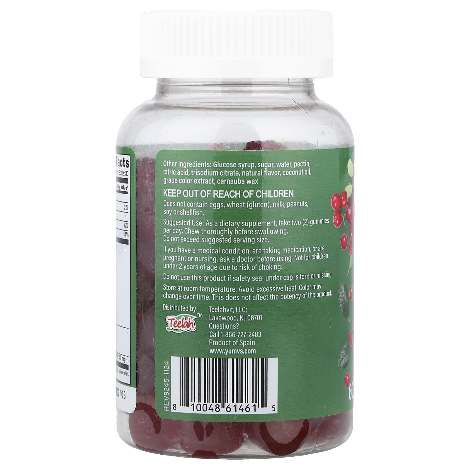 YumVs Probiotic Cranberry Gummies, Berry – Probiotic Cranberry Gummies – 60 gommes — étiquette 1