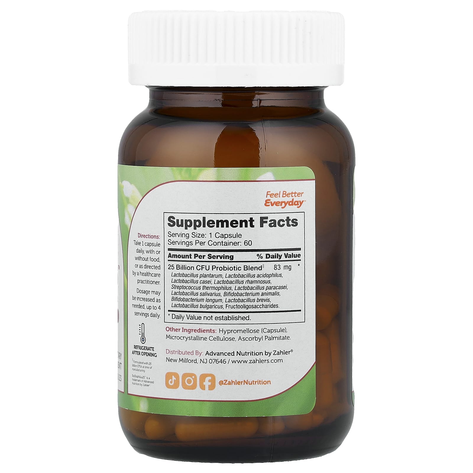 Zahler BioDophilus25, Advanced Probiotic Formula – 60 gélules — photo 2 sur 2