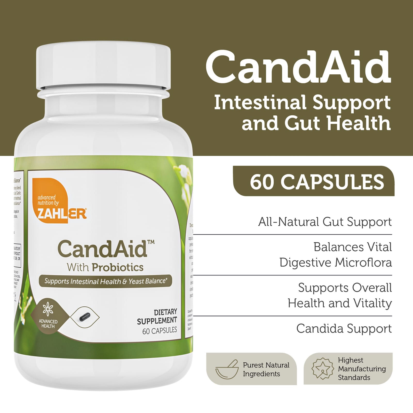 Zahler CandAid, With Probiotics – 60 gélules — étiquette 2