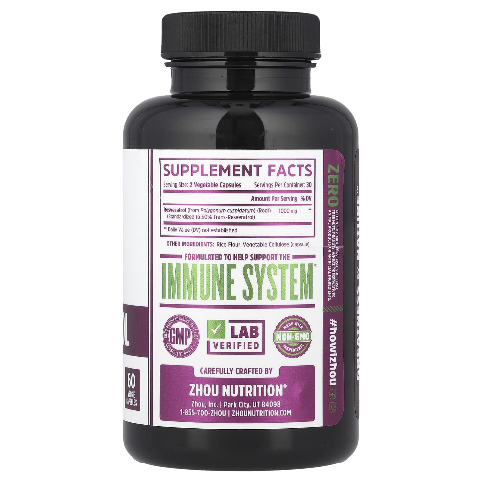 Zhou Nutrition Resveratrol – 60 gélules végétales — photo 2 sur 2