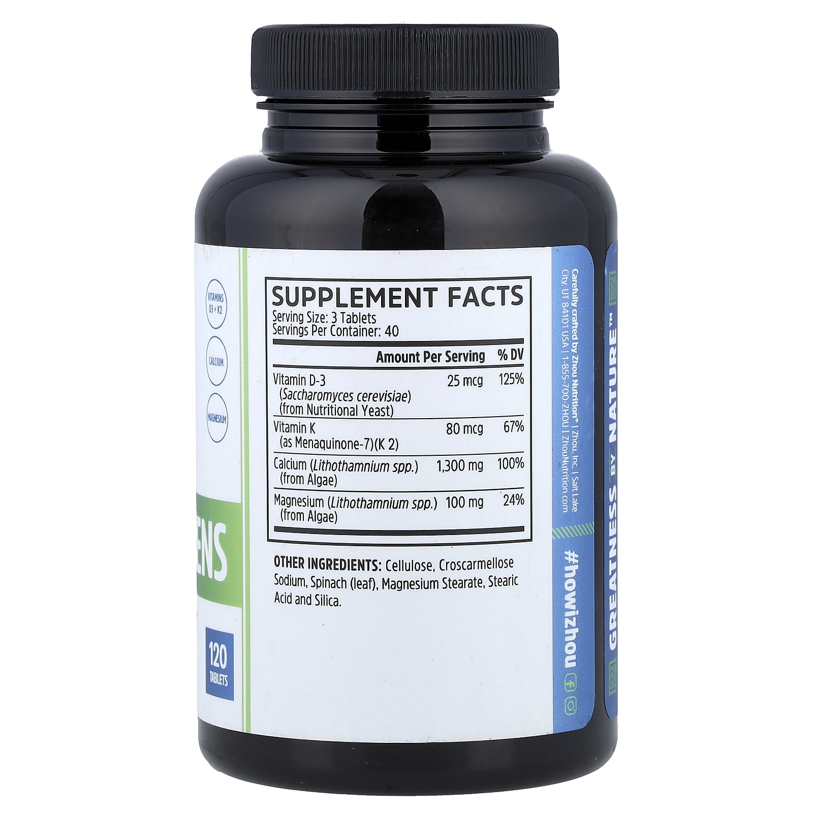 Zhou Nutrition Calcium Greens – 120 comprimés — photo 2 sur 2