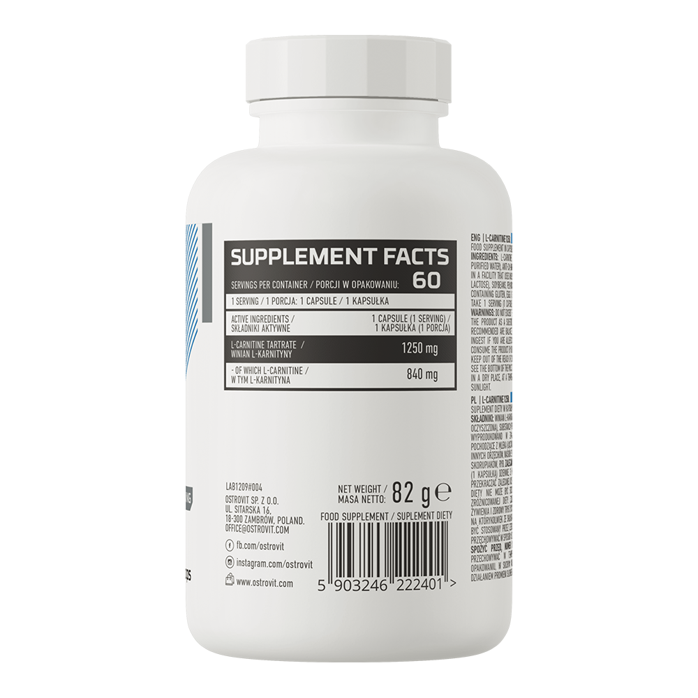 L-Carnitina 1250 60 capsule – OstroVit — valeurs nutritionnelles