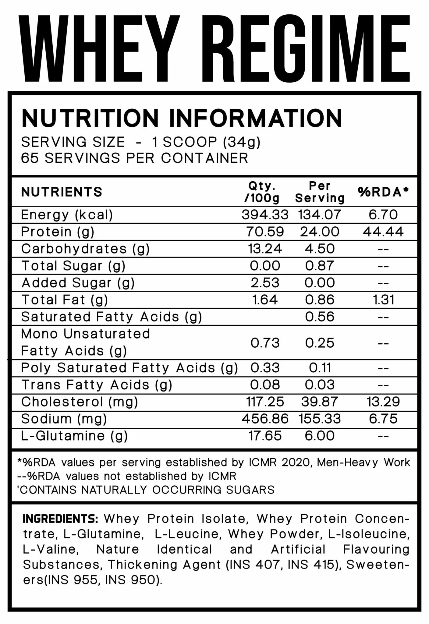 Whey Regime 2 kg – William Bonac — valeurs nutritionnelles