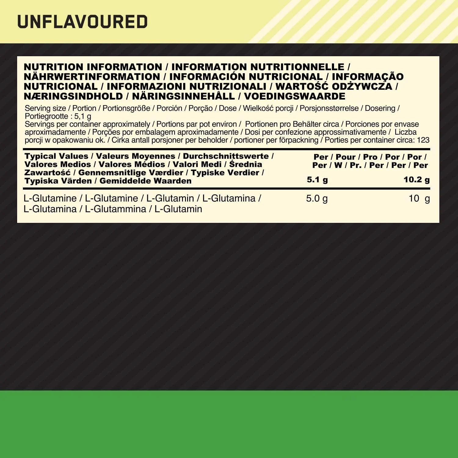 Glutamine Powder 630 g – Optimum Nutrition — valeurs nutritionnelles