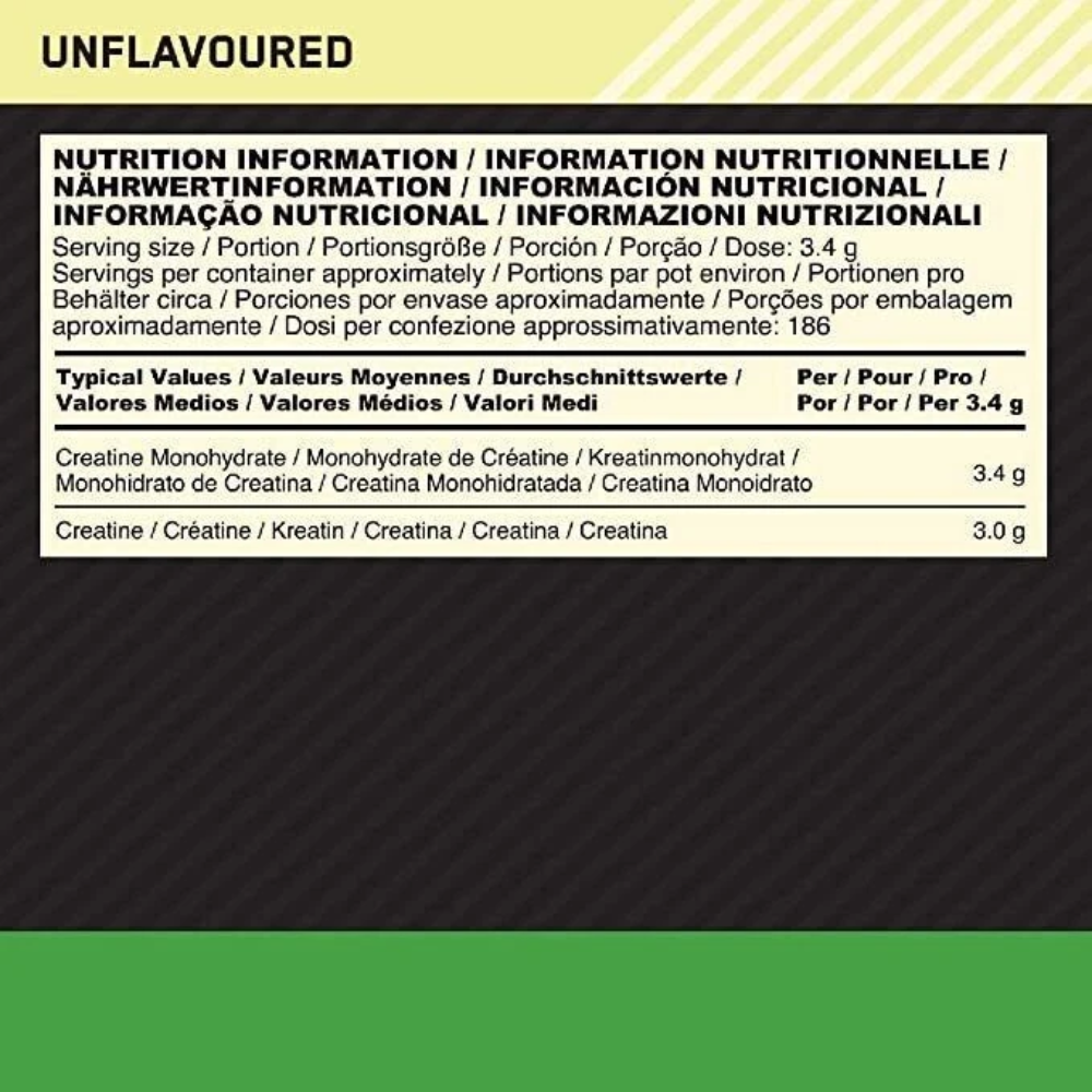 Micronised Creatine Powder – 634 g – Optimum Nutrition — valeurs nutritionnelles