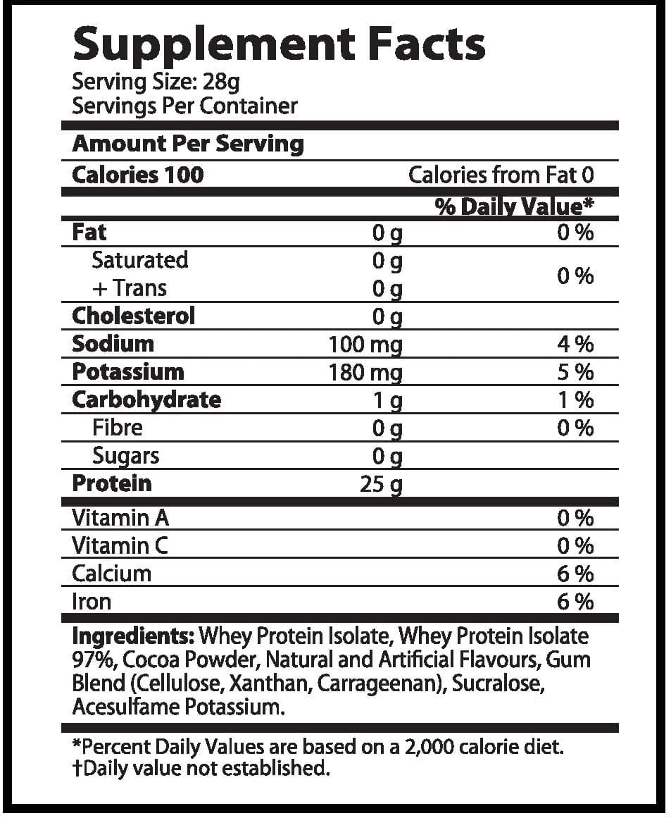Whey Isolate Complex 2040 g – Challenger Nutrition — valeurs nutritionnelles