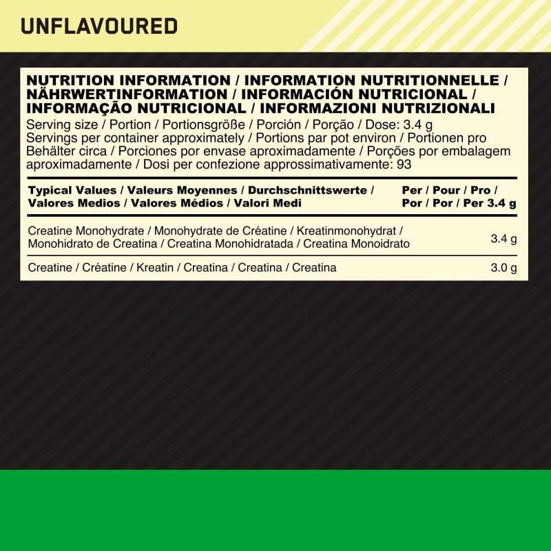 Micronised Creatine 317 g – Optimum Nutrition — valeurs nutritionnelles